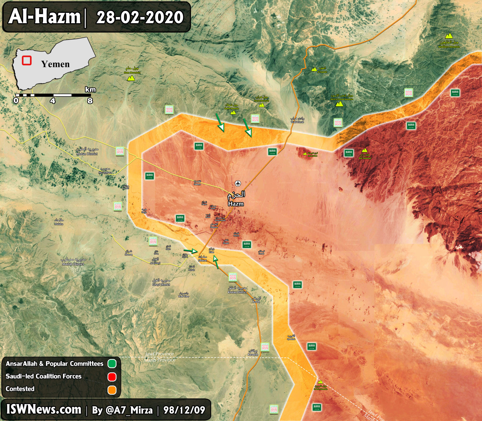 Map Latest Military Situation in alHazm Axis, Jawf 28 February 2020