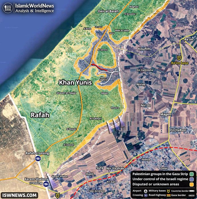 The Latest Situation In The South Of The Gaza Strip And Khan Yunis Map Islamic World News 2301